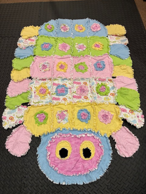 Handmade Caterpillar Rag Quilt Kids Animal Blanket Customizable