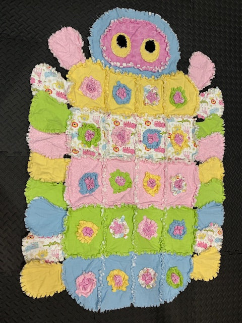 Handmade Caterpillar Rag Quilt Kids Animal Blanket Customizable